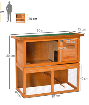Houten Konijnenhok met 2 Verdiepingen – Konijnenkooi met Oprit en Schoonmaaklade