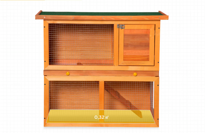 Houten Konijnenhok met 2 Verdiepingen – Konijnenkooi met Oprit en Schoonmaaklade