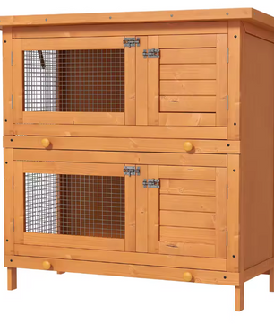 Houten Konijnenhok 2 Verdiepingen – Buitenverblijf met Dak en Schoonmaakladen