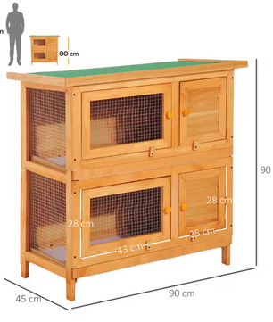 Houten Konijnenhok 2 Verdiepingen – Buitenverblijf met Dak en Schoonmaakladen