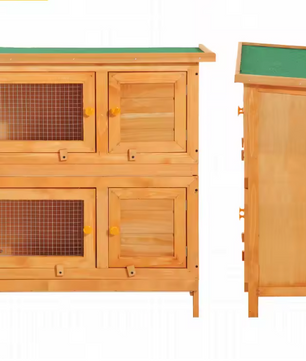 Houten Konijnenhok 2 Verdiepingen – Buitenverblijf met Dak en Schoonmaakladen