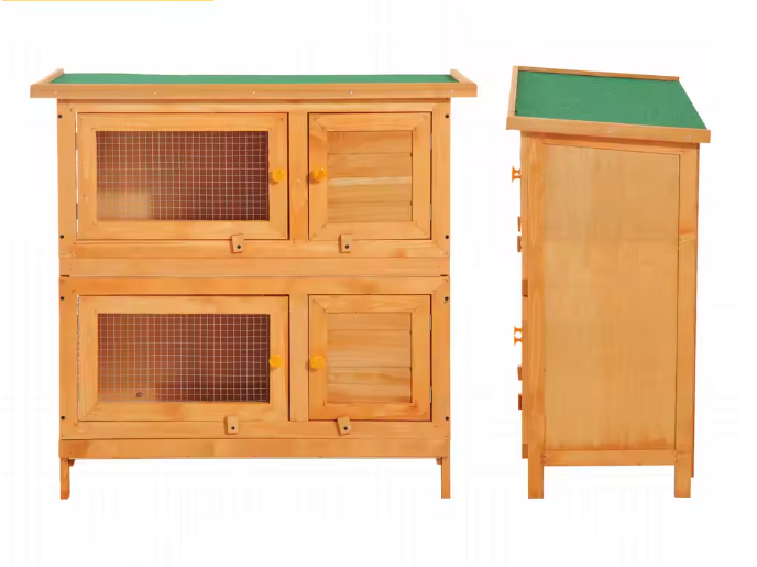 Houten Konijnenhok 2 Verdiepingen – Buitenverblijf met Dak en Schoonmaakladen