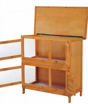 Houten Konijnenhok 2 Verdiepingen – Buitenverblijf met Dak en Schoonmaakladen