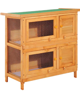Houten Konijnenhok 2 Verdiepingen – Buitenverblijf met Dak en Schoonmaakladen