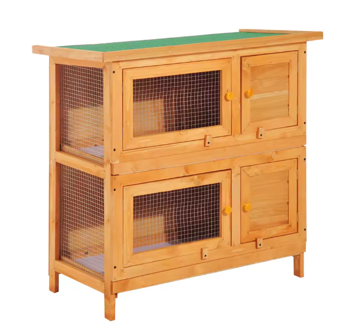 Houten Konijnenhok 2 Verdiepingen – Buitenverblijf met Dak en Schoonmaakladen