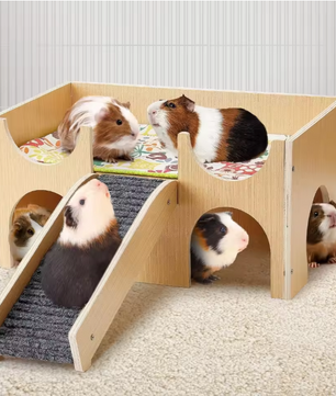 Houten Cavia Kasteel met Trap – Schuilhuis op Meerdere Niveaus voor Kleine Dieren