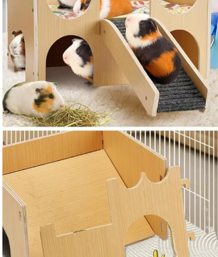 Houten Cavia Kasteel met Trap – Schuilhuis op Meerdere Niveaus voor Kleine Dieren