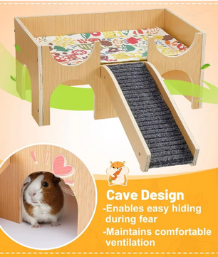Houten Cavia Kasteel met Trap – Schuilhuis op Meerdere Niveaus voor Kleine Dieren