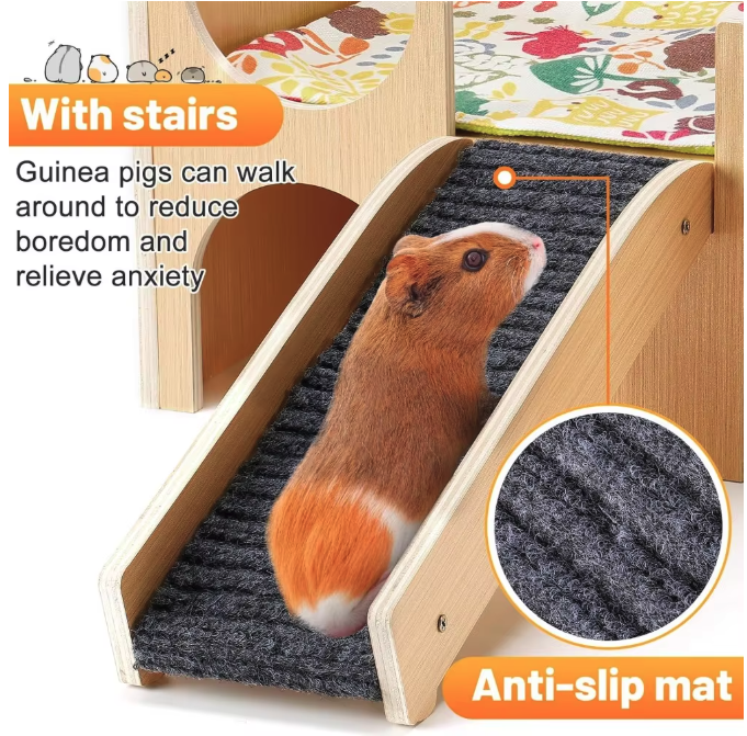 Houten Cavia Kasteel met Trap – Schuilhuis op Meerdere Niveaus voor Kleine Dieren