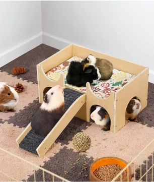 Houten Cavia Kasteel met Trap – Schuilhuis op Meerdere Niveaus voor Kleine Dieren