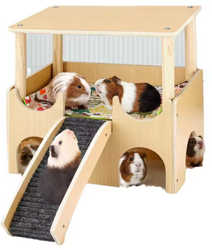 Houten Cavia Kasteel met Trap – Schuilhuis op Meerdere Niveaus voor Kleine Dieren