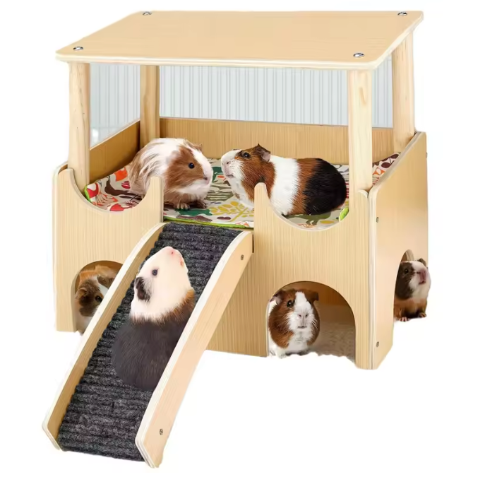 Houten Cavia Kasteel met Trap – Schuilhuis op Meerdere Niveaus voor Kleine Dieren