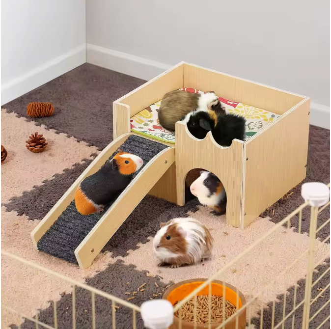 Houten Cavia Kasteel met Trap – Schuilhuis op Meerdere Niveaus voor Kleine Dieren