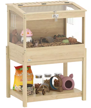 Houten Hamsterkooi met 2 Verdiepingen – Grote Knaagdierenkooi met Acrylvenster