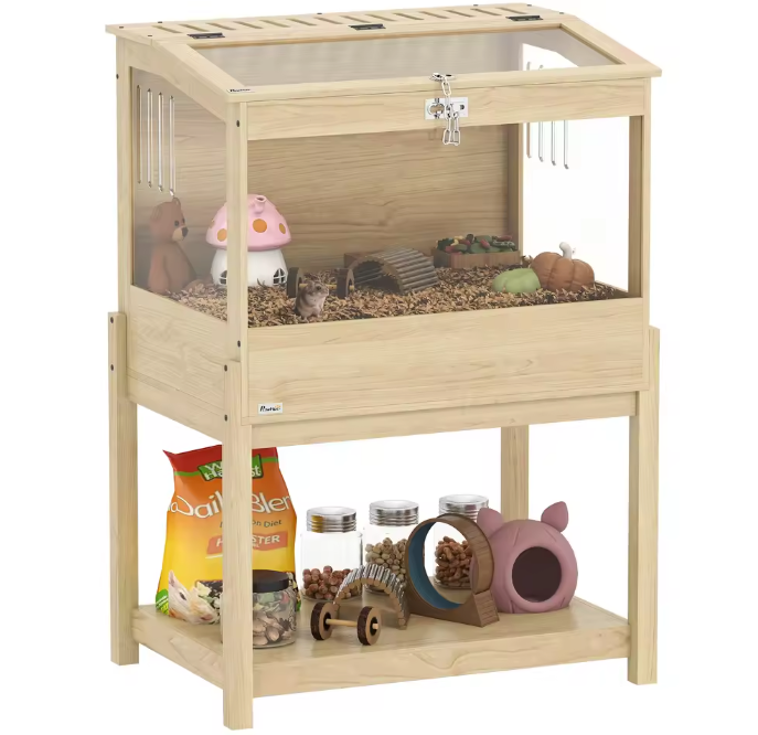 Houten Hamsterkooi met 2 Verdiepingen – Grote Knaagdierenkooi met Acrylvenster