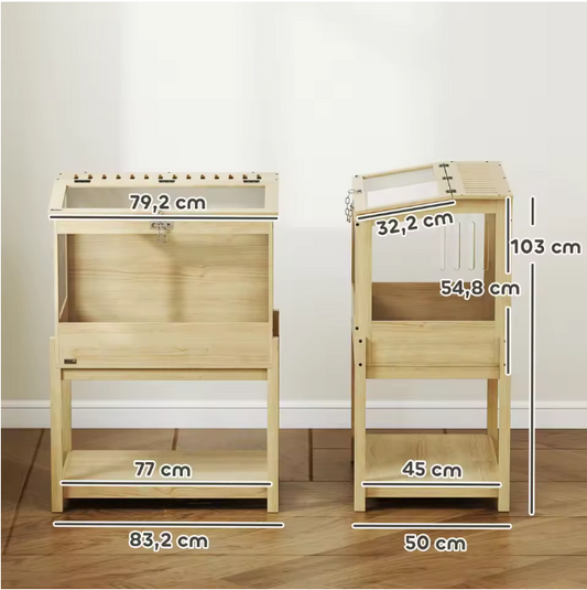 Houten Hamsterkooi met 2 Verdiepingen – Grote Knaagdierenkooi met Acrylvenster