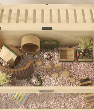 Houten Hamsterkooi met 2 Verdiepingen – Grote Knaagdierenkooi met Acrylvenster