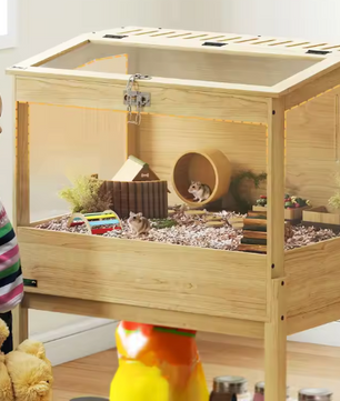 Houten Hamsterkooi met 2 Verdiepingen – Grote Knaagdierenkooi met Acrylvenster