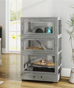 Houten Hamsterkooi met 4 Verdiepingen – Knaagdierenkooi met Wielen