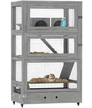 Houten Hamsterkooi met 4 Verdiepingen – Knaagdierenkooi met Wielen