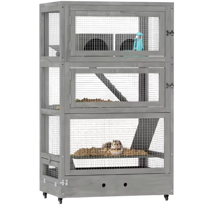 Houten Hamsterkooi met 4 Verdiepingen – Knaagdierenkooi met Wielen