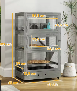 Houten Hamsterkooi met 4 Verdiepingen – Knaagdierenkooi met Wielen