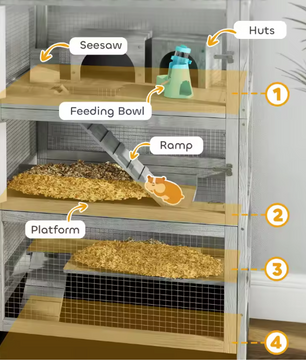 Houten Hamsterkooi met 4 Verdiepingen – Knaagdierenkooi met Wielen