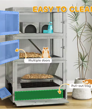 Houten Hamsterkooi met 4 Verdiepingen – Knaagdierenkooi met Wielen