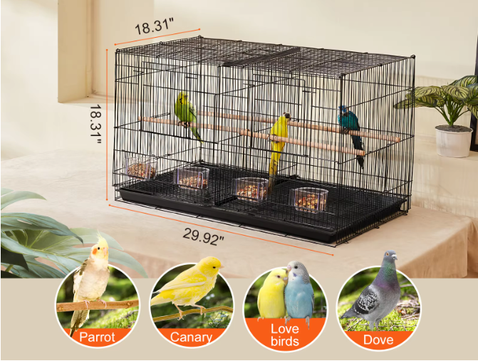 Stapelbare Vogelkooi met Verdeler – Ruime Reiskooi met Zitstokken