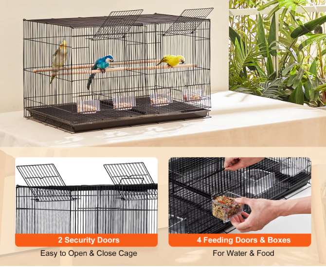 Stapelbare Vogelkooi met Verdeler – Ruime Reiskooi met Zitstokken