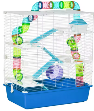 Hamsterkooi met Platforms, Tunnel en Oefenwiel – Complete Kooi voor Knaagdieren