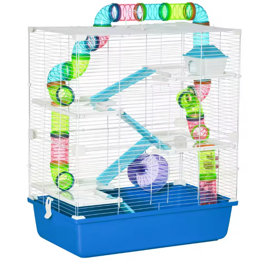 Hamsterkooi met Platforms, Tunnel en Oefenwiel – Complete Kooi voor Knaagdieren