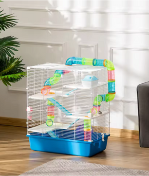 Hamsterkooi met Platforms, Tunnel en Oefenwiel – Complete Kooi voor Knaagdieren