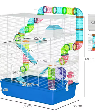 Hamsterkooi met Platforms, Tunnel en Oefenwiel – Complete Kooi voor Knaagdieren