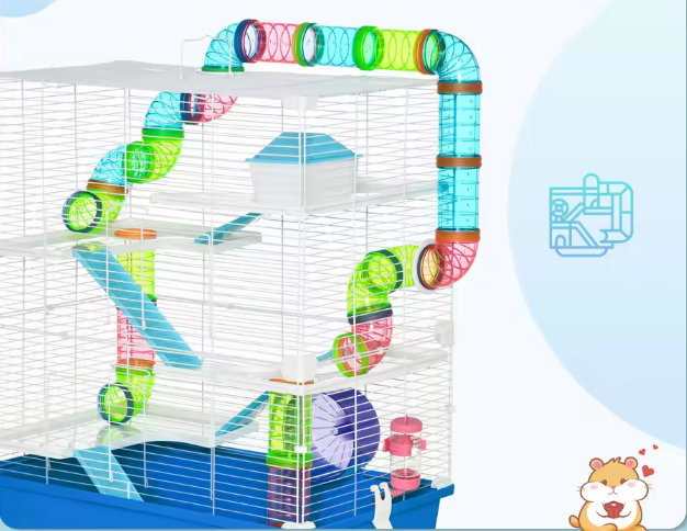 Hamsterkooi met Platforms, Tunnel en Oefenwiel – Complete Kooi voor Knaagdieren