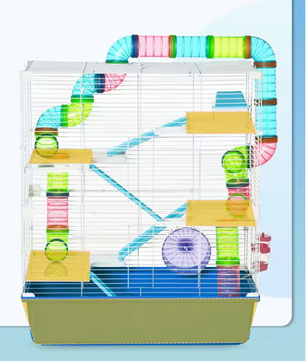 Hamsterkooi met Platforms, Tunnel en Oefenwiel – Complete Kooi voor Knaagdieren