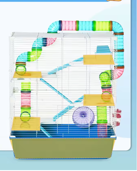 Hamsterkooi met Platforms, Tunnel en Oefenwiel – Complete Kooi voor Knaagdieren