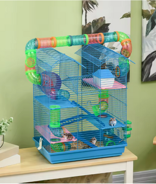 Multilevel Hamsterkooi met Platforms, Tunnel en Oefenwiel – Knaagdierkooi met Accessoires