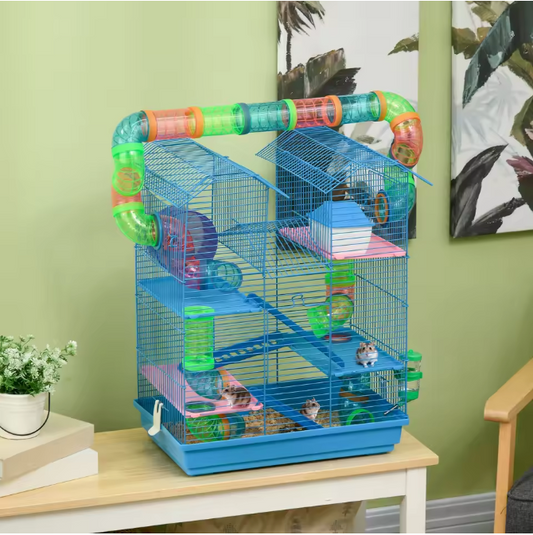 Multilevel Hamsterkooi met Platforms, Tunnel en Oefenwiel – Knaagdierkooi met Accessoires