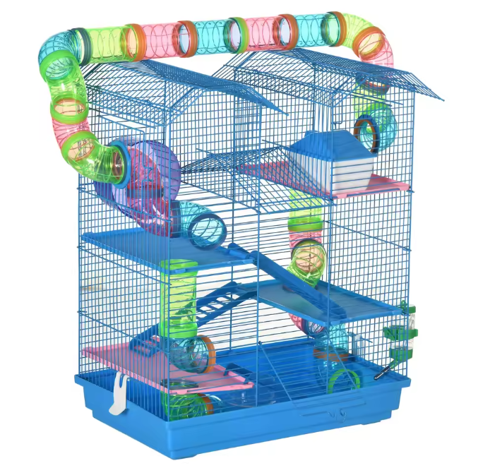 Multilevel Hamsterkooi met Platforms, Tunnel en Oefenwiel – Knaagdierkooi met Accessoires
