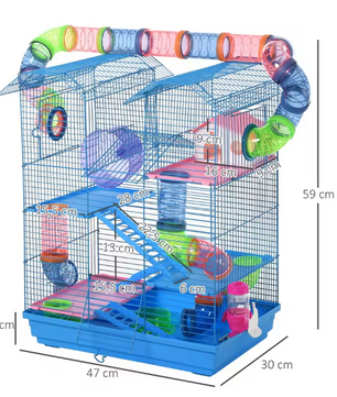 Multilevel Hamsterkooi met Platforms, Tunnel en Oefenwiel – Knaagdierkooi met Accessoires