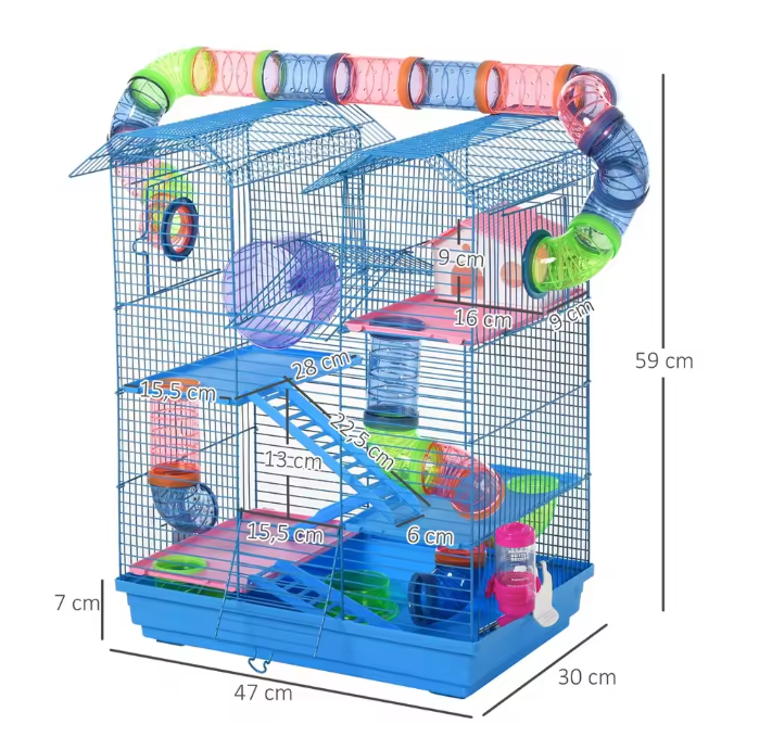 Multilevel Hamsterkooi met Platforms, Tunnel en Oefenwiel – Knaagdierkooi met Accessoires