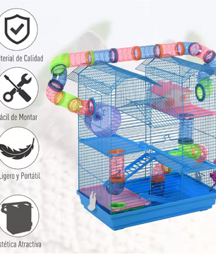 Multilevel Hamsterkooi met Platforms, Tunnel en Oefenwiel – Knaagdierkooi met Accessoires