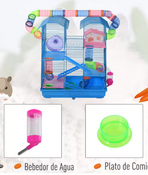 Multilevel Hamsterkooi met Platforms, Tunnel en Oefenwiel – Knaagdierkooi met Accessoires