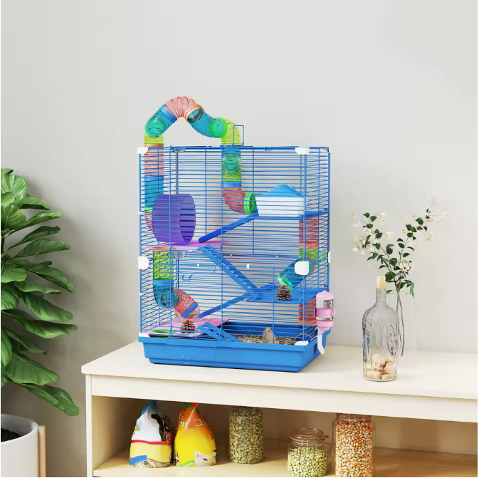 Hamsterkooi met 5 Verdiepingen, Tunnel en Oefenwiel – Knaagdierkooi met Accessoires