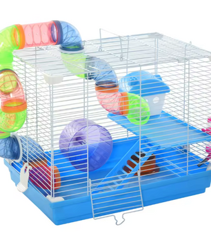 Hamsterkooi met Tunnel, Oefenwiel en Accessoires – Knaagdierkooi met Platforms