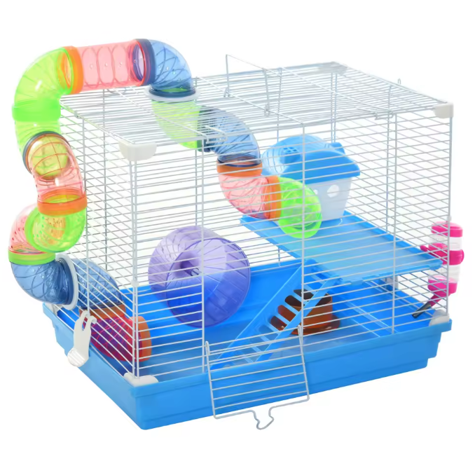Hamsterkooi met Tunnel, Oefenwiel en Accessoires – Knaagdierkooi met Platforms