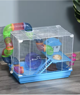 Hamsterkooi met Tunnel, Oefenwiel en Accessoires – Knaagdierkooi met Platforms