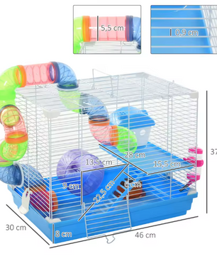 Hamsterkooi met Tunnel, Oefenwiel en Accessoires – Knaagdierkooi met Platforms