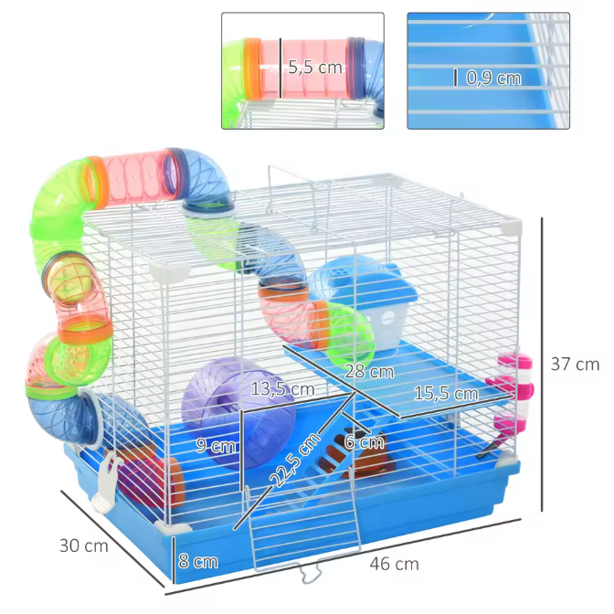 Hamsterkooi met Tunnel, Oefenwiel en Accessoires – Knaagdierkooi met Platforms